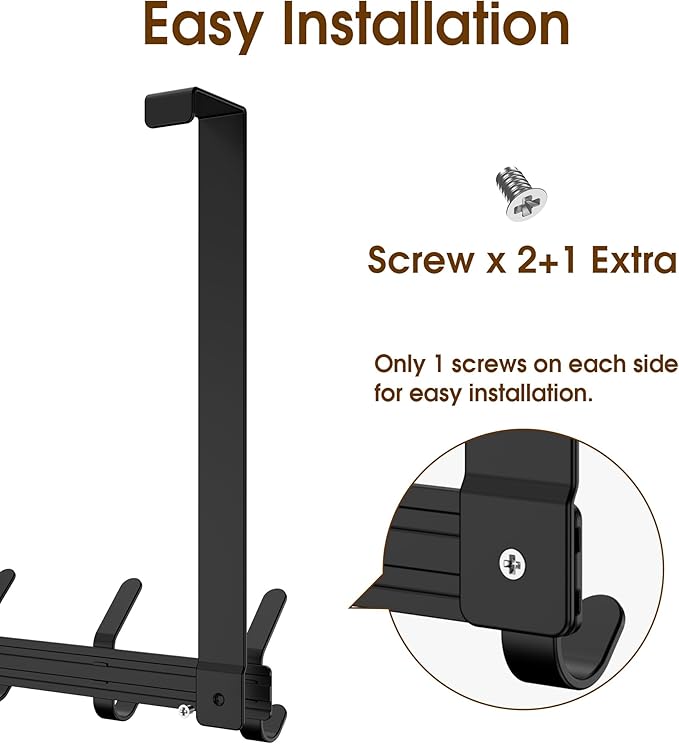 Long Over The Door Hooks Hanger with 15.75" Arms for for Easier Access by Shorter, J16U, Perfectly Fits US Standard 1 3/4-inch Doors, Towel Rack Bathroom Organizer Holder, Black