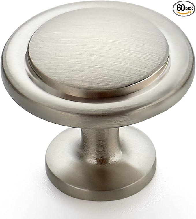 Ravinte 60 Pack 1-1/4 Inch Kitchen Cabinet Knobs Brushed Nickel Zinc Pulls Door Handles for Dresser Drawers