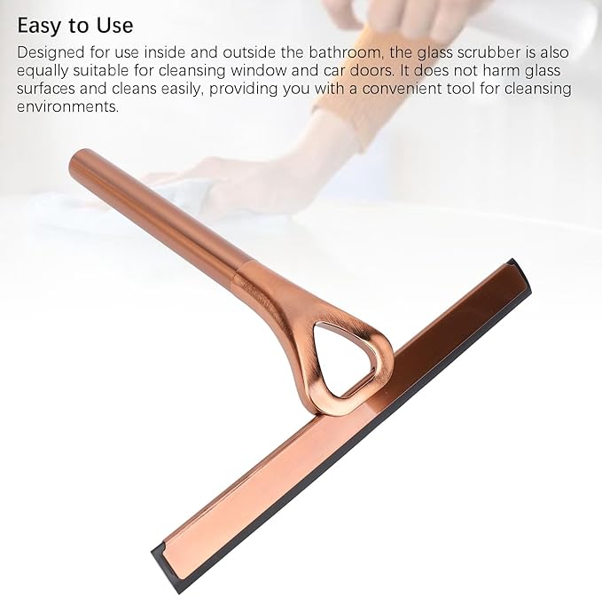 304 Stainless Steel Silicon Shower Squeegee Scrubber, Multifuntional Bathroom Cleaner Wiper for Shower Glass Door with Adhesive Hook, Mirrors, Bathrooms,Kitchens (Antique Brass)