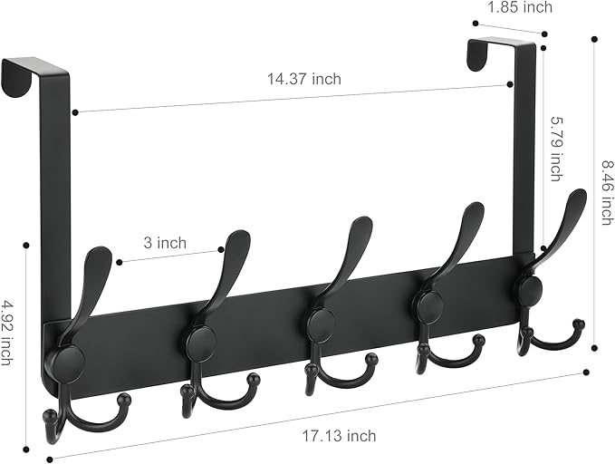 Over The Door Hooks, Door Hanger for Hanging, Towel Racks for Bathroom with 15 Coat Hooks, Coat Rack Hat Rack Organizer, Towel Holder Bathroom Accessories
