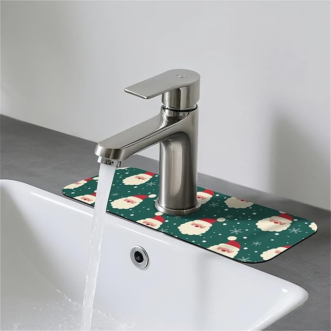 Faucet Draining Mat For Kitchen Sink, Christmas Diatom Mud Absorbent Drain Pad For Bathroom Kitchen Sink Splash Guard Drying Mat