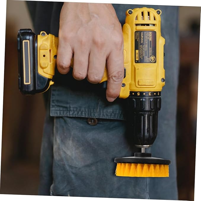 Electric Drill Brush Attachment 5-inch Round Yellow Hollow Brush Kit for Floor and Kitchen Cleaning Replacement Tool Heads for Household Scrubbing Tasks