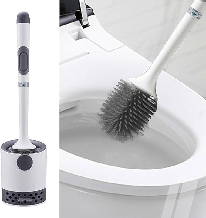 Toilet Brush and Holder Set | Toilet Scrubber,Long-Handle Ergonomic Attachment Scrubber Cleaning Tool Scrub-Resistant Bristles for Apartment Shower Bathroom RV Grout Restoration Sink Stone Floor