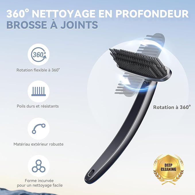 Rotatebrush - Rotating Crevice Cleaning Brushes, Home Essentials, Cleaner Scrub Brush Tool, Cleaning Supplies for Shower, Bathroom, Kitchen, Toilet, Window (2, White&Black)