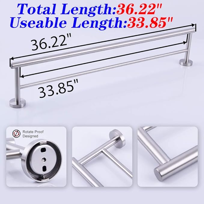 GERZWY Bathroom Double Towel Bar Stainless Steel 36-Inch Bath Towel Bar Modern Style Wall Mount Brushed Finish AG1102C92-LS