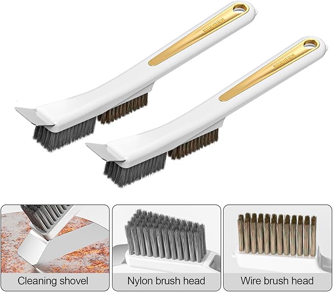 Kitchen Stove Top Brush - Heavy Duty Scrubber with Scraper, Steel Wire Cleaning Tool | Home Dirt Removal Accessory for Sink Drains, Tile, Grout, Stove, Bathroom Corners, Daily Cleaning Tasks