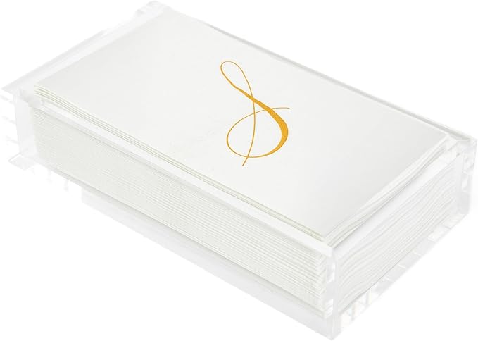 REBECCA LUXURIOUS Acrylic Guest Towel Napkin Holder, Hand Towel Tray, Bar Napkin Holder, Bathroom- Closet Organizer, Clear Vanity Storage for Shelf, Counter, Store Makeup, Cosmetics, Toiletries, 9"x5"