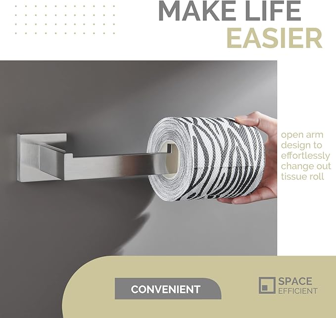 Toilet Paper Holder Brushed Nickel, Angle Simple SUS304 Stainless Steel Bathroom Tissue Holder, Open Arm Toilet Tissue Roll Hanger Wall Mount