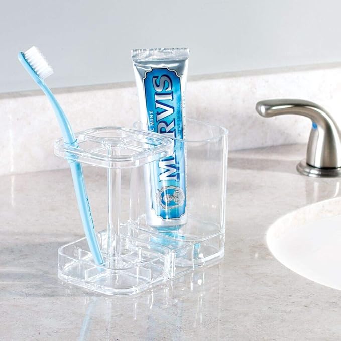 InterDesign Med+ BPA-Free Plastic Divided Toothbrush Holder - 5.6" x 3.25" x 4.55", Clear