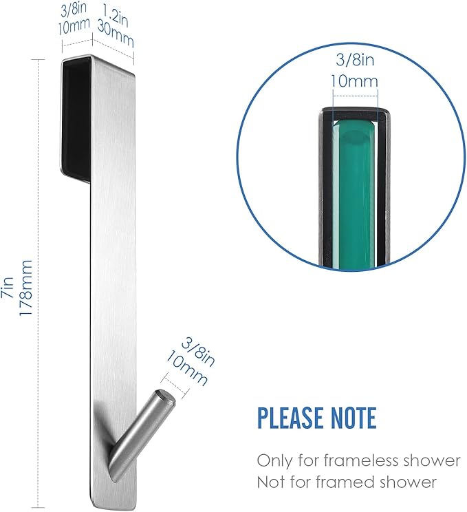 Simtive Extended (7-Inch) Over Door Hooks for Bathroom Frameless Glass Shower Door, Towel Hooks, 2-Pack, Silver
