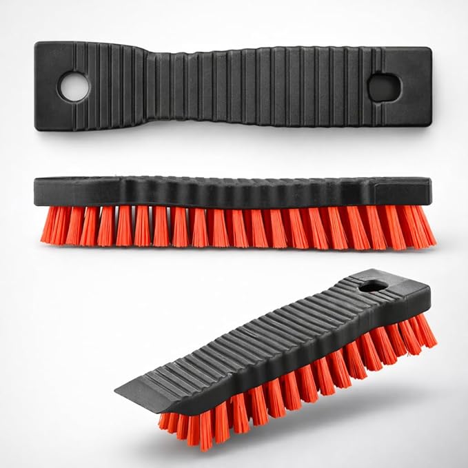 High Power Scrub Brush, 7.5 Inch Handheld Cleaning Brush with Red Stiff Fibers, Black Grip Handle for Kitchen, Bathroom, Tile, Grout, Sink & Shower
