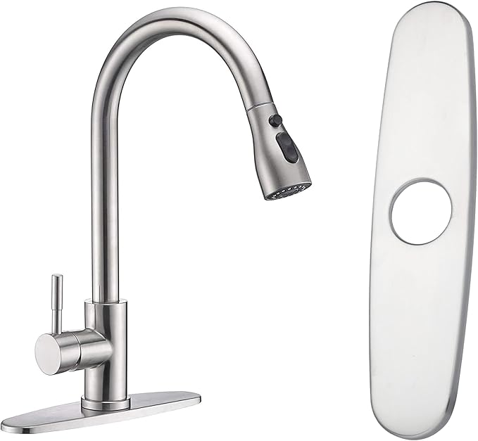 Faucet Deck Plate Brushed Nickel 10 Inch for Bathroom or Kitchen Sink Faucet, Single Hole Faucet Hole Cover,Faucet Sink Escutcheon Plate Stainless Steel