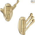 APLusee Swivel Robe Towel Hook 2 PCS Brushed Gold, Metal 3 Arms Folding Clothes Hook, Flexible Bathroom Home RV Storage Holder, Wall Mounted