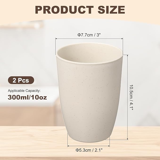 uxcell 2 Pcs Simple Toothbrush Cup, 3 x 3 x 4.1 Inch Bathroom Tumbler Reusable Plastic Cup Set for Storing Toothpaste Toothbrushes Combs Water Beverages, Beige