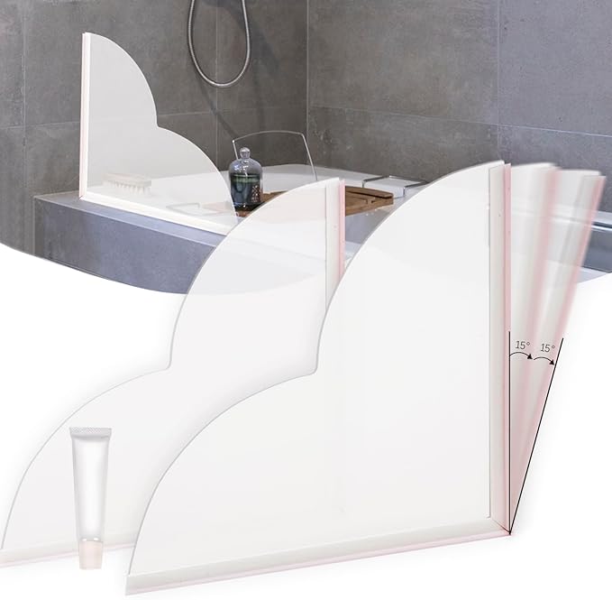 Shower Splash Guard for Bathtub - 2 Pack Bathtub Corner Splash Guard with Glue, Bath Tub Shower Splash Guard Topper, Water Shield, Splash Protector, Adjustable Angle, Enhanced Adhesive, Acrylic