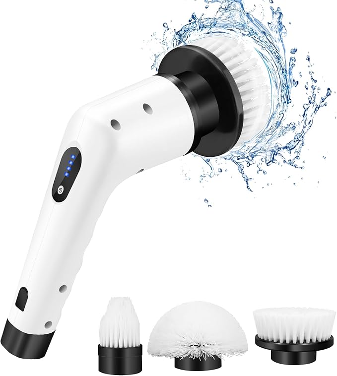 Electric Spin Scrubber, Power Cleaning Brush with 3 Replaceable Heads, Cordless Waterproof Power Dual Speed Shower Cleaning Scrubber for Bathroom, Shower, Car, Tub, Tile, Floor
