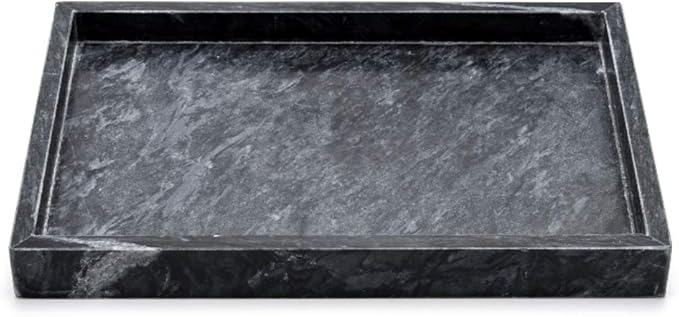 Black Marble Tray, Stone Bathroom Tray, Decorative Holder for Tissrue, Candle, Soap, Towel, Plant (Black - 10 x 6)