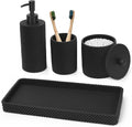 Black Bathroom Accessories Set 4 Pcs - Toothbrush Holder,Lotion Soap Dispenser,Qtip Holder Dispenser,Vanity Tray for Countertop Vanity Organizer,Bathroom Accessory Set