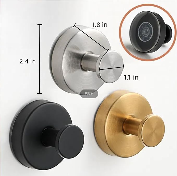 Luxe Hold No-Drill Hooks, 2024 Upgraded Suction Cup Hooks, Stainless Steel Waterproof Suction Cup Hooks for Shower, Bathroom, Hanging Towels, Mounting on Glass Shower Doors, Tile, Mirrors (Gold)