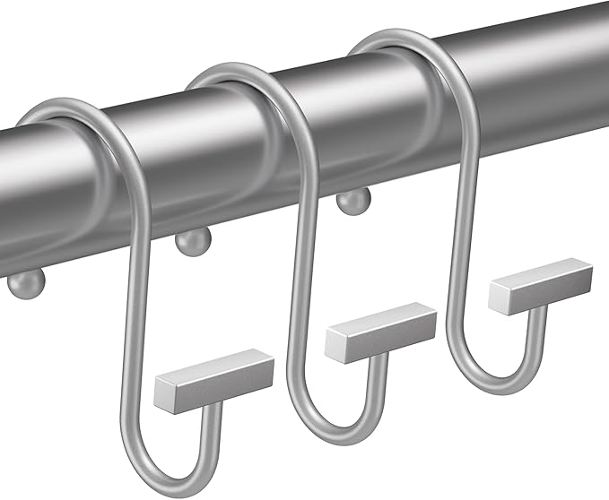 Silver Shower Curtain Hooks, Bathway Shower Curtain Rings Rust Proof, 12PCS Shower Hooks for Shower Curtain, T-Bar Design Convenient Elegant Shower Curtain Hangers for Bathroom Kitchen Wardrobe