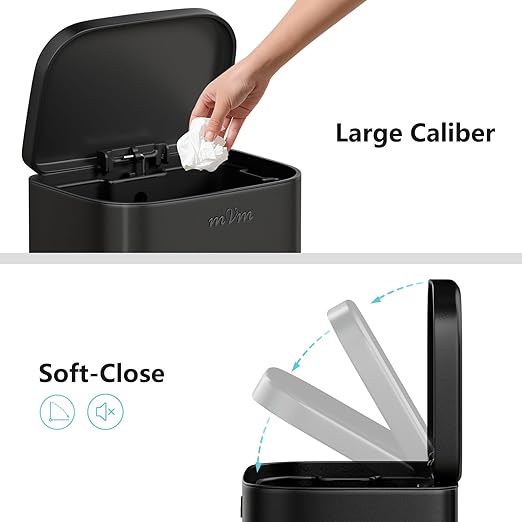 mVm 8 Gallon Trash Can Set, Tall and Small Black Trash Can 13 Gal Set, Smooth Edge Garbage Bin for Home Office (Black)
