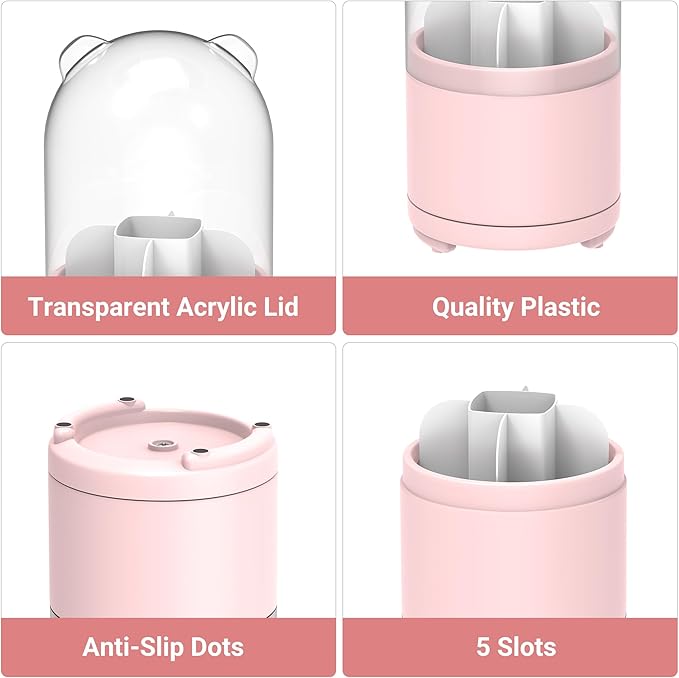 Pink Toothbrush Holders for Bathroom, Kids Rotating Electric Tooth Brush Holder with Lid, Cute Bathroom Toothpaste and Toothbrush Storage Sink Caddy Organizer Countertop Accessories