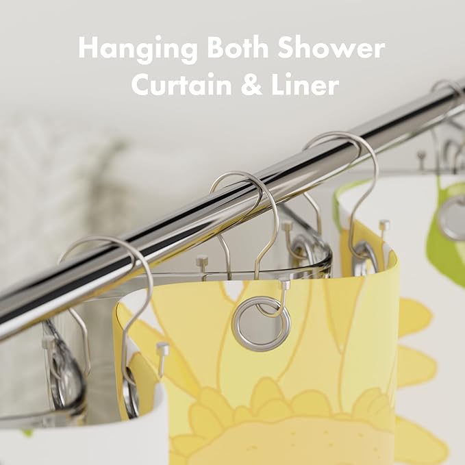 AmazerBath Shower Curtain Hooks Shower Curtain Rings with Cylindrical Design, Metal Nickel Shower Curtain Hooks Rust Proof, Smooth Glide Double Shower Hooks Rings for Shower Curtain