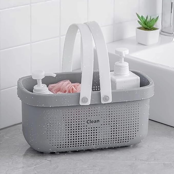 LAIGOO Plastic Shower Caddy Basket, Large Bathroom Caddy Organizer with Handles, Portable Storage Basket Tote for College Dorm Essentials, Bathroom, Gym, Travel, Camping, Makeup Organizer, Gray