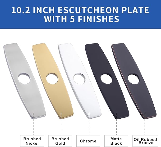 ARCORA 10.2 Inch Faucet Plate, Kitchen or Bathroom Faucet Deck Plate for 1 or 3 Hole, Stainless Steel Sink Hole Cover Escutcheon, Matte Black