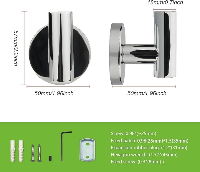 TUNNY 3 Pack Round Bathroom Towel Hooks - Chrome Robe & Coat Hooks for Bathroom & Bedroom