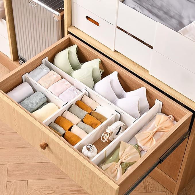 Adjustable Drawer Organizer Set, 6-Pack, 10.8"-17.9" Expandable, 3.1" High, Plastic Storage Dividers for Closets, Kitchen, Bedroom, Bathroom