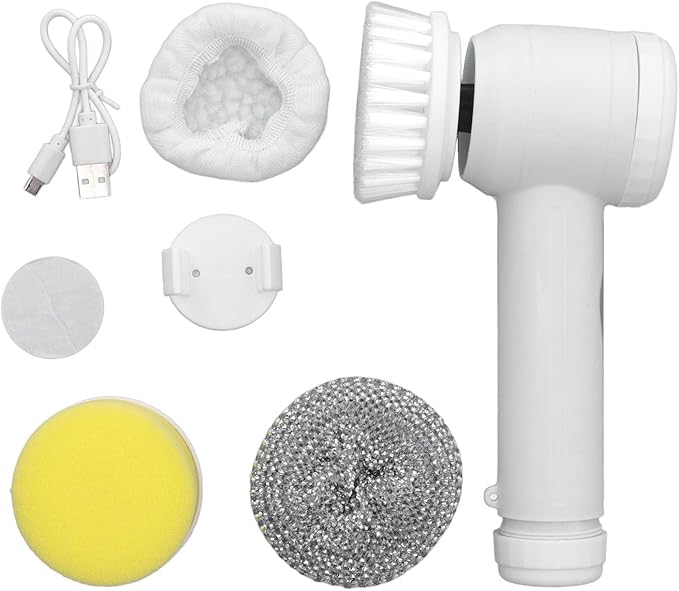 Electric Spin Scrubber Rechargeable Electric Brush Cordless Power Scrubber with 4 Brush Heads for Bathroom Kitchen Tub Tile Sink (White)
