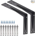 YUMORE Countertop Support Bracket Heavy Duty 12x8x2 in, 1/5IN Thicken Solid L Brackets Countertop Bar Shelf Bracket, Includes Hardware, Matte Black, 2 Pack