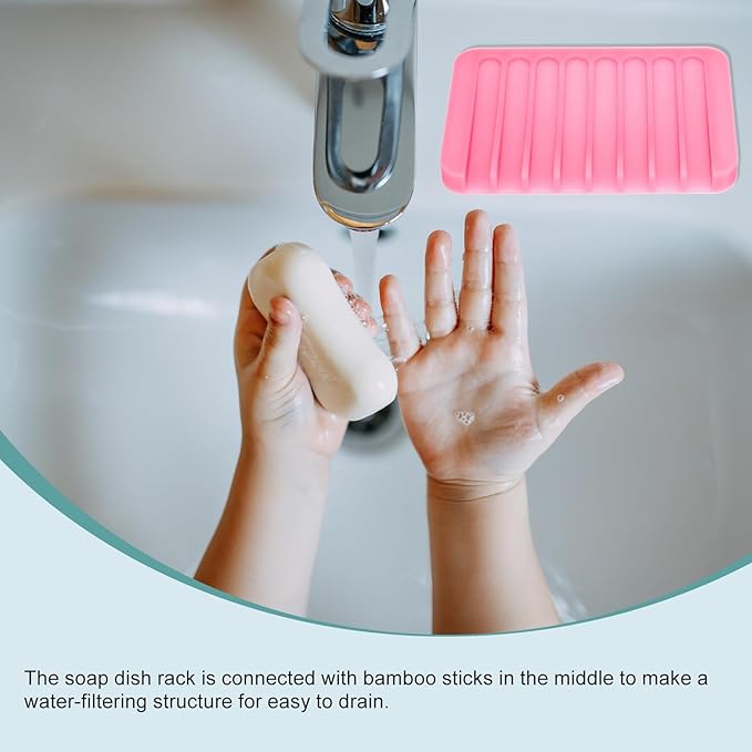 uxcell 2 Pcs Self Draining Silicone Soap Dish, Soap Tray with Drainage for Bathroom Shower Kitchen Sink, 4.5" x 3.1" x 0.4", Pink