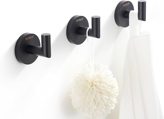 Towel Hook, Coat Hooks for Bathroom and Kitchen, Single Robe Hook Wall Mounted, Matte Black, 077010-MB,Leo Series