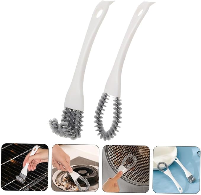Mipcase 2pcs Multifunctional Kitchen Scrub Brush Set, Handheld Crevice Cleaning Brushes with U-Shaped and Angled Designs, Powerful Stain Remover for Stove, Grill, and Tile Corners,