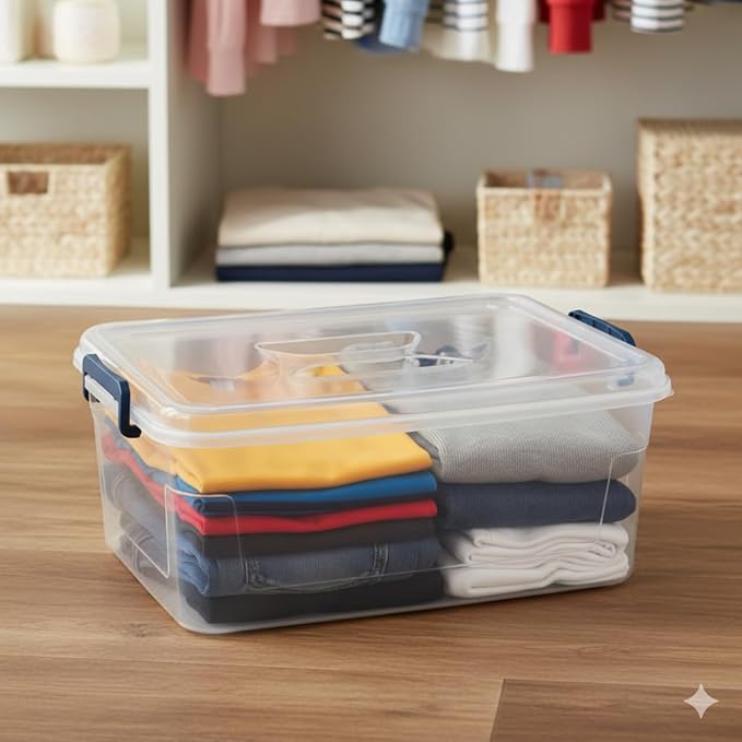 Tribello Clear Storage Bins with Lids, Stackable Plastic Storage Containers for Home Organization – Totes for Closet and Underbed Storage, 16 Quarts