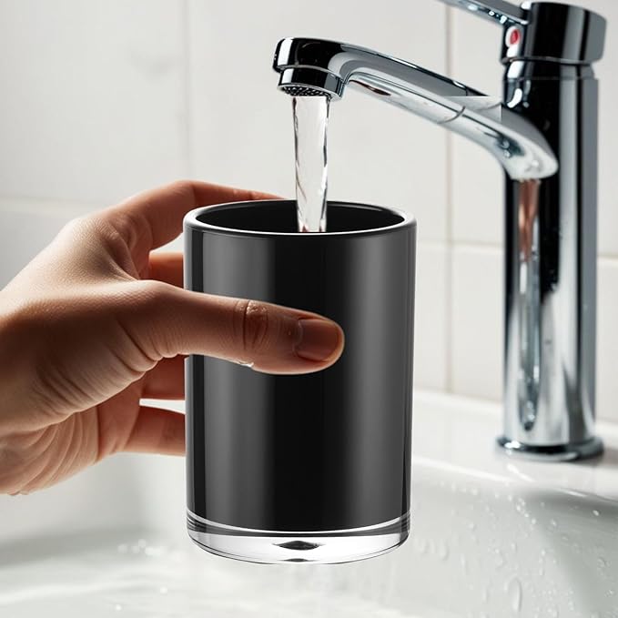 Premium Black Bathroom Tumbler, Toothbrush Cup, Reusable Bathroom Cup, Toothbrush Holder for Bathroom Vanity Countertops, 2 Pack