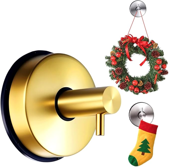 Suction Cup Hooks for Door Wreaths on Glass Suction Cup Hooks for Shower,2025 No Drill Hook Hanging Towels for Window Door Bathroom Mirrors Christmas,Wreath Hanger Holder for Daily Use (Gold-1pc)