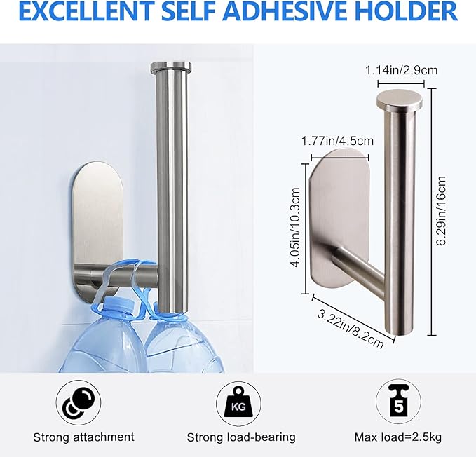 athroom Toilet Paper Holder Self-Adhesive Roll Holder Wall Mount Stainless Steel no Drilling Tissues Holder Stick on Wall White