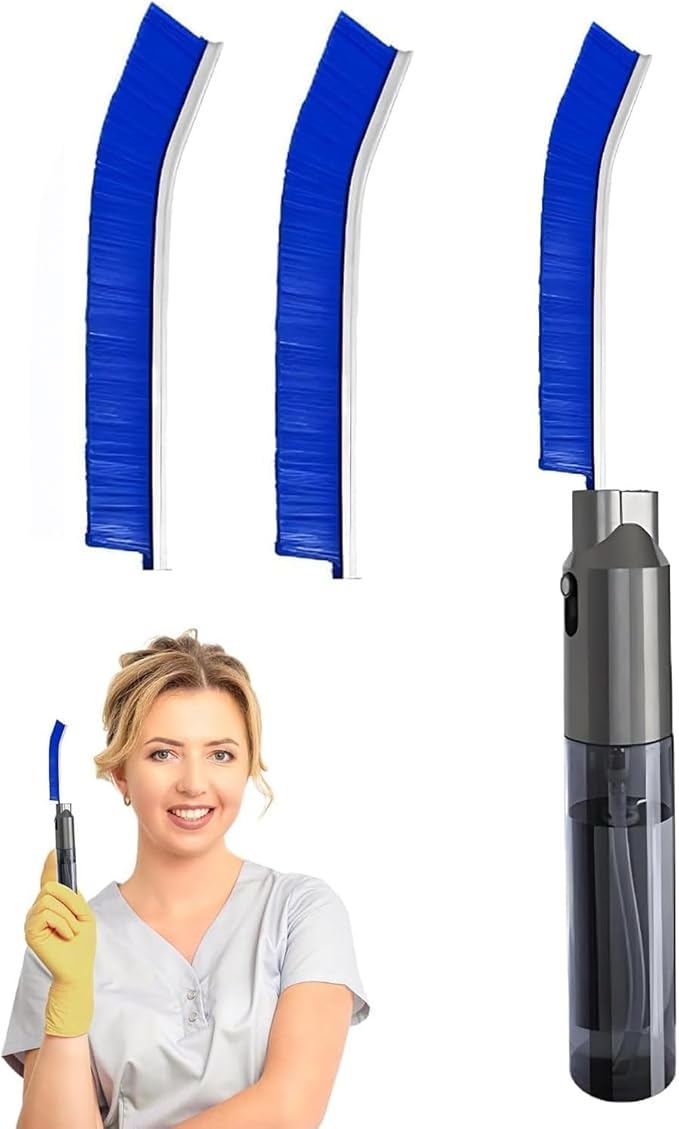 Hard Bristle Crevice Cleaning Brush with Spray Bottle Crevice Cleaning Brush with Replacement Brushes Grout Gap Scrub Brush Household Cleaning Tools for Kitchen Bathroom Sink Corner (Blue)