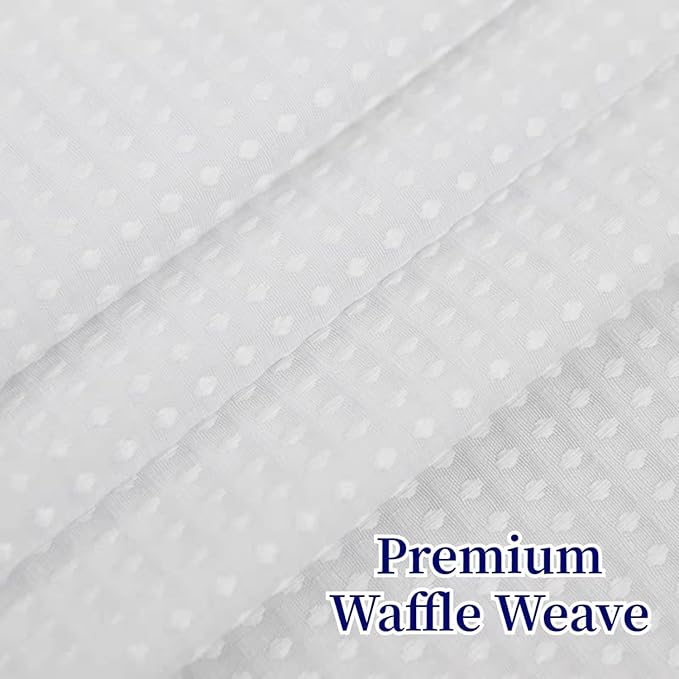 No Hooks Required Long Waffle Weave Shower Curtain with Snap in Liner-Hotel Grade Waterproof & Mesh Top Window Spa Like Bath Curtain Machine Washable Heavy Duty 71''W x 86''H White