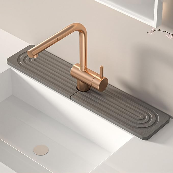 Stone Faucet Mat for Kitchen Sink, Diatomite Drying Stone Mat & Sink Protectors, Sink Water Splash Guard, Quick Dry Water Absorbing Non-Slip Stone Tray Prevent Moisture for Kitchen Bathroom Counter