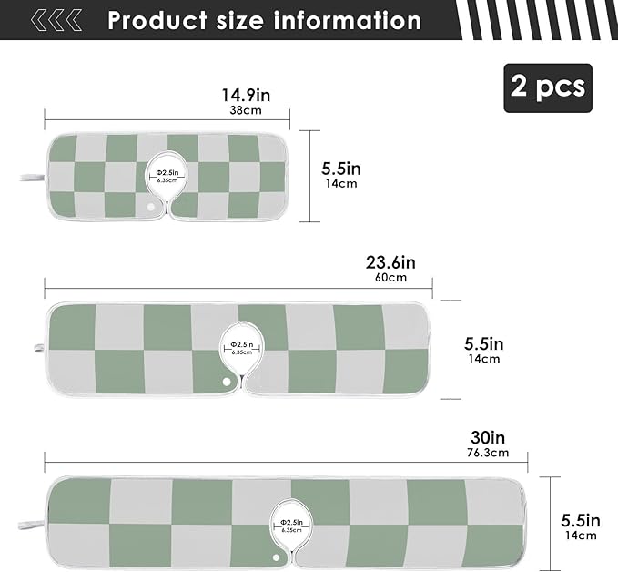 2 PCS Kitchen Sink Splash Guard 30 Inch Faucet Mat for Kitchen Sink Bathroom Sink Faucet Absorbing Drip Drain Mat Pad Microfiber Soft Washable Checkered Green and White