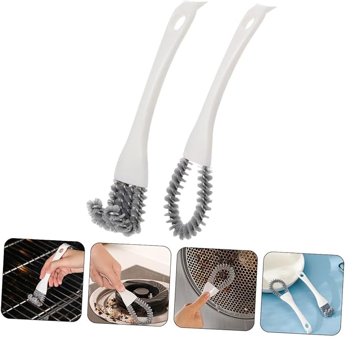 Mikinona 2pcs Kitchen Cleaning Brush Set U-Shaped and Bent Crevice Scrub Brushes for Stubborn Stain Removal in Narrow Gaps and Grill Surfaces, Handheld Multifunctional Scrub Tools for Home