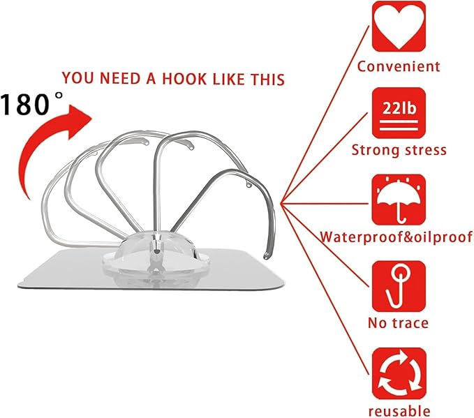 Heavy Duty Adhesive Hooks 20-Pack: Holds 22lb, Strong Reusable & Waterproof Wall Hooks for Kitchen, Bathroom, Office - No Drilling, No Residue