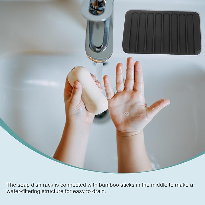 uxcell 2 Pcs Self Draining Silicone Soap Dish, Soap Tray with Drainage for Bathroom Shower Kitchen Sink, 4.5" x 3.1" x 0.4", Black