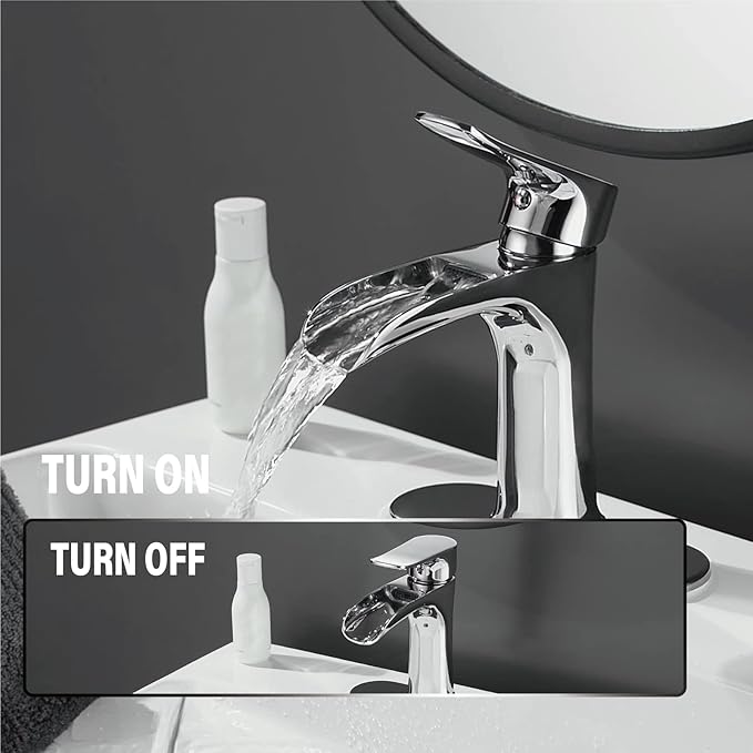 Yundoom Chrome ,Bathroom Sink Faucet,Waterfall Bathroom Faucet,Single Hole Or 3 Hole with 4 Inch Deck Plate,Farmhouse Rv Brass ,Grifo De BañO