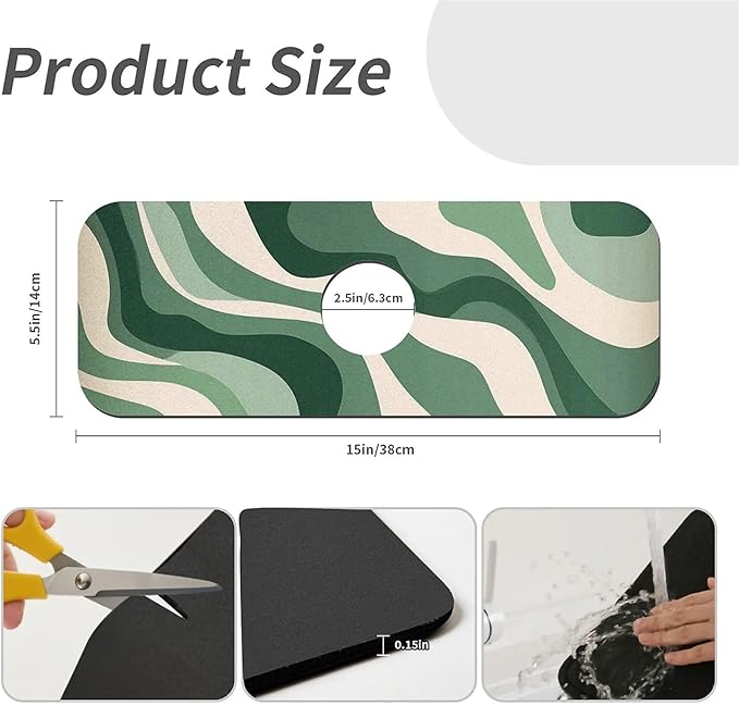 Kitchen Sink Splash Guard，Wave-like lines Faucet Mat Sink Gadgets-Super Absorbent Fast Drying Mat Drip Catcher for Kitchen, Bathroom,Sink Mat, Dish Drying Mat, Bathroom(15" X 5.5" )