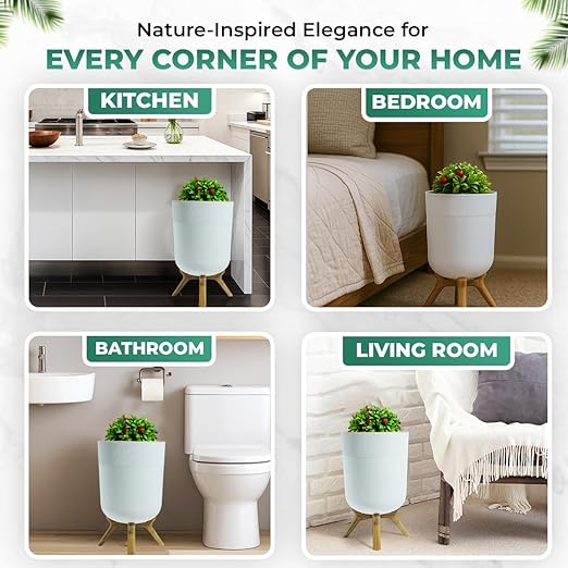 Hidden Bathroom Trash Can with Lid - 1.8 Gallon - Dog Poop Trash Can - Plant Styled Indoor Outdoor Garbage Can - Decorative Waste Basket for Bathroom, Bedroom, Living Room, Kitchen, Outside